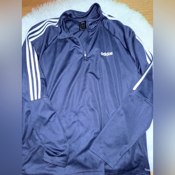 Adidas Dark Blue Zip-Up Jacket with White Stripes - Picture 1 of 2